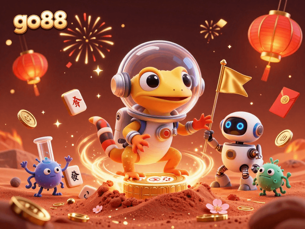 Experience the thrilling atmosphere of go88's golden casino, brought to life in a vibrant 3D scene.