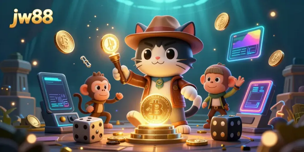 Engage with jw88 in an underwater archaeological scene exploring ancient casino treasures with dynamic crypto elements.