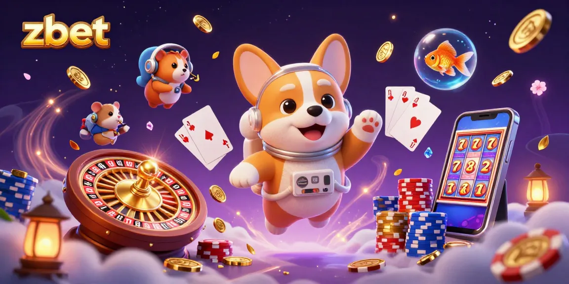 Experience thrilling gaming at zbet with a cosmic scene featuring playful characters and casino elements.
