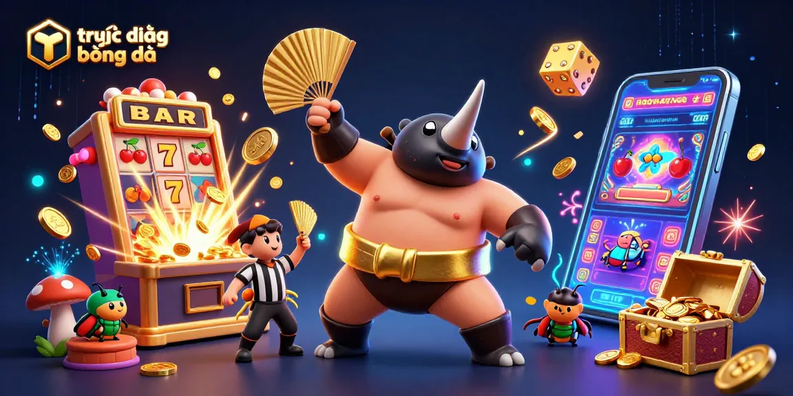 Experience trực tiếp bóng đá excitement with a vibrant 3D illustration of dynamic gaming elements and characters.