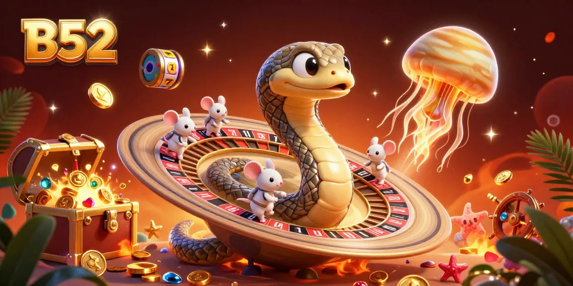 B52 casino-themed 3D illustration with astronaut mice betting on a roulette-like Saturn, showcasing vibrant gambling elements