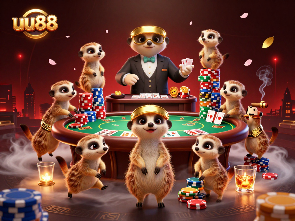 uu88 meerkat casino operation with poker chips and warm lighting in a vibrant scene