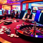 Players enjoying a thrilling game at TK88 Casino, featuring a roulette table and vibrant slot machines.