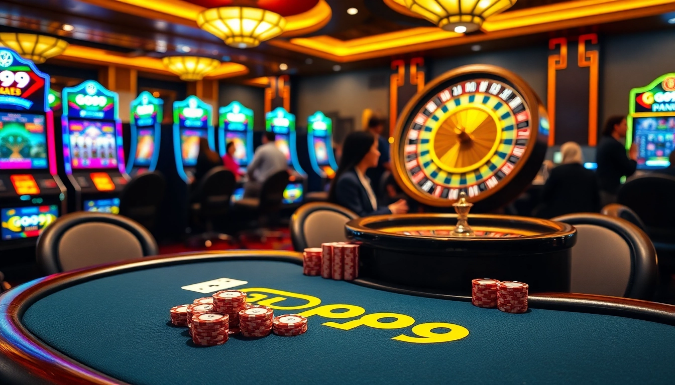 Players enjoying an exciting session at Go99 casino tables with vibrant poker chips and cards.
