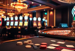 KJC liên minh casino scene with vibrant poker table, roulette wheel, and slot machines.