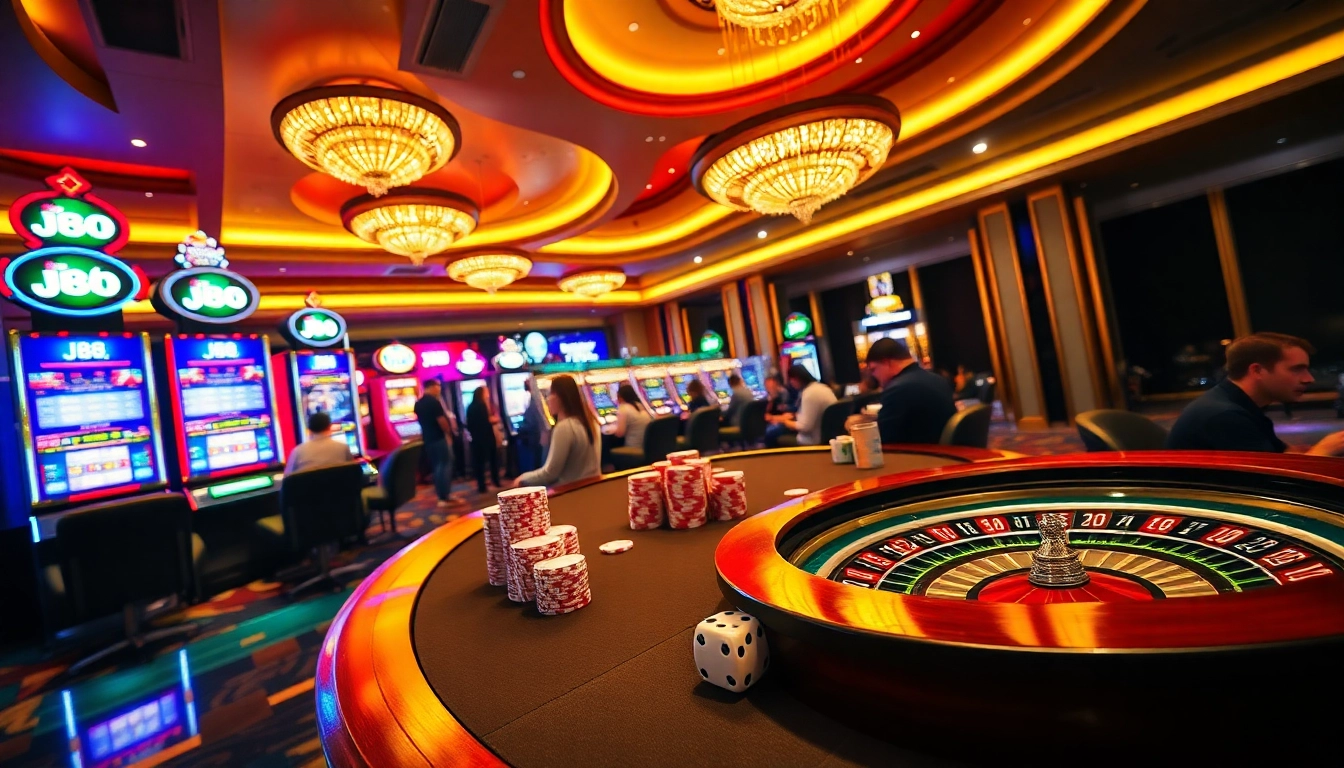 Exciting j88 casino experience featuring vibrant tables and slot machines.