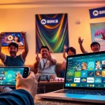 Engage with the BK860S gaming platform showing vibrant gaming setup with modern devices