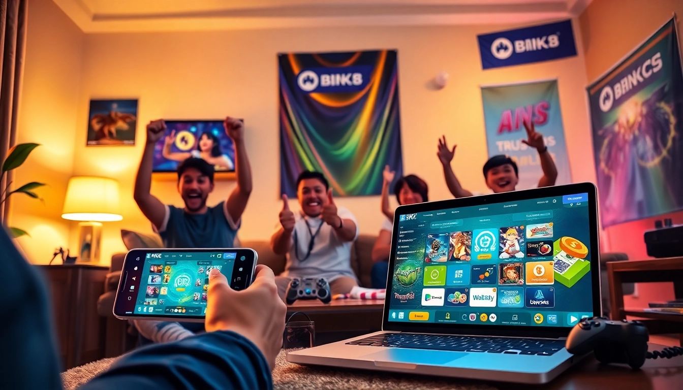 Engage with the BK860S gaming platform showing vibrant gaming setup with modern devices