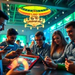 Engaging scene of diverse players enjoying online gambling at 888b.bet, showcasing modern gaming technology.