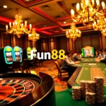 Fun88 players enjoying exciting games like roulette and slots in a luxury casino setting.