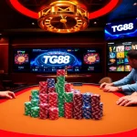 Experience thrilling casino action with TG88 gaming tables and vibrant poker chips.