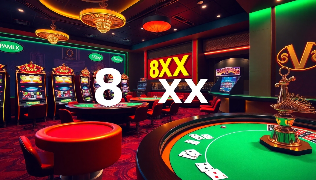 Experience the thrill of online gambling at 8XX with vibrant casino tables and exciting gameplay.