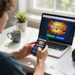 Engaging gameplay on km777 app viewed on smartphone in a cozy home setting