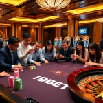 I9BET players engaging in an exhilarating game at a luxurious casino table.