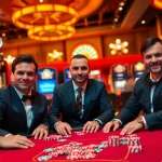 Engrossed gamblers at a luxurious ku88 poker table, exuding excitement and anticipation.