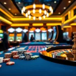 Bangsawan88 players enjoying a high-stakes poker game with vibrant chips and cards on a luxury casino table.