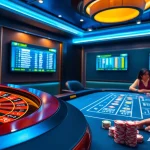 Engaging gamblers with an exciting 77BET casino experience featuring roulette, poker chips, and betting screens.