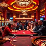 KJC players engaging in a high-stakes poker game at a luxurious casino.