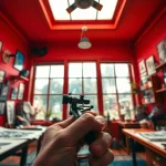 Creative tattoo artist at work in a vibrant studio, inspired by https://89bet.tattoo/.