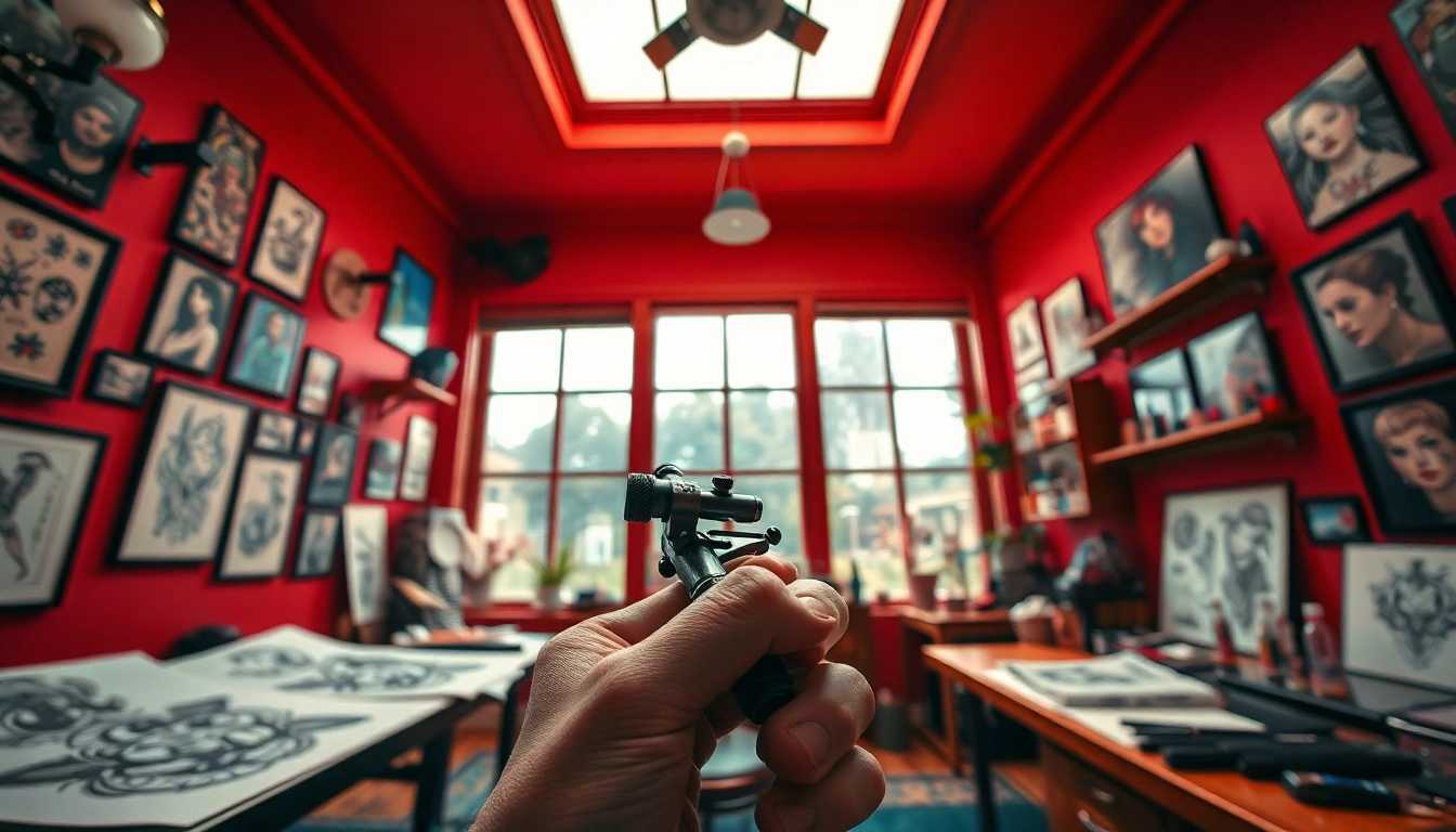 Creative tattoo artist at work in a vibrant studio, inspired by https://89bet.tattoo/.