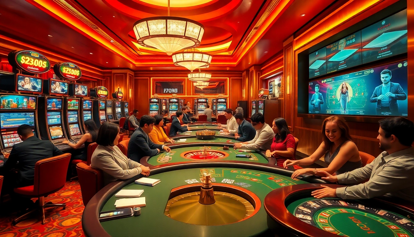 Experience the excitement of winning at Lucky88 with dynamic casino games, featuring vibrant slot machines and engaged players.