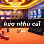 Exciting kèo nhà cái betting scene at a luxurious casino with poker players and roulette.