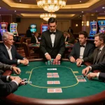 Players enjoying an exciting poker game at TG88 casino, showcasing chips and cards in action.
