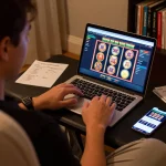 Experience daftar sungaitoto with an engaging online gaming setup featuring a user strategizing bets on a laptop.