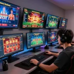 Experience online gaming excitement at https://98winn.net/ with multiple screens displaying casino games.