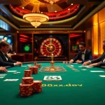 Engaged players at 88xx.dev enjoy a thrilling poker game in a luxurious casino atmosphere.