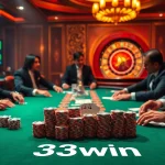 Experience thrilling gameplay at 33win with vibrant poker chips and exciting card action.