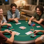 Friends enjoying a lively poker night, highlighting strategy and engagement with 789WIN.