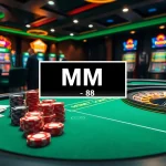 Intense gameplay at MM 88 online casino featuring poker, chips, and roulette wheel.