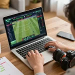 Engaging sports betting action on bl555 platform with dynamic odds display and comfortable home setting.