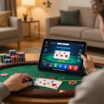Engaging with SC88 in a live dealer blackjack game on tablet, enjoying strategic gameplay at home