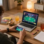 Engaging in online gaming at home with qq88pro platform, showcasing a cozy setup and strategies.