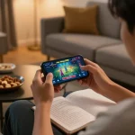 Engage in rewarding gameplay with the apk mega888 app on a smartphone in a cozy home setting