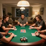 Go8 players strategizing during an engaging home poker night with friends