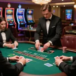 Dwin blackjack gameplay showcasing players strategizing bets at a vibrant casino table