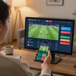 lu88 user placing live sports bets on mobile app in cozy home environment
