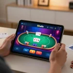 Player using the 58wiin app for poker with vibrant gaming interface and chips