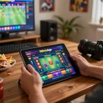 Engaging with casino games on 789clubgo using a tablet in a cozy home setting