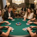 Players enjoy a thrilling poker game at home with exciting moments and active strategies, featuring sv66.
