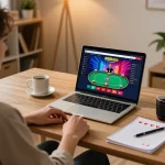 Engaging in strategy while playing poker on 888bgo online casino from home.