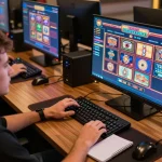 Engaging online gaming setup showcasing kong88 with exciting casino games on multiple screens