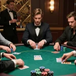 Hit club poker players strategizing with colorful chips at a high-stakes table