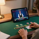 Engaging in live dealer blackjack gameplay on abc8go, emphasizing online casino excitement.