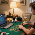 Player enjoying a strategic live blackjack game on TR88, immersed in a cozy home setting.