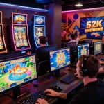 Excited players engaged in B52 online gaming with vibrant screens showcasing casino games and promotional bonuses.