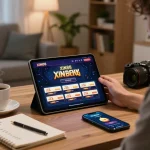 Player engaging with xin88 online casino app on tablet in a cozy home setting.